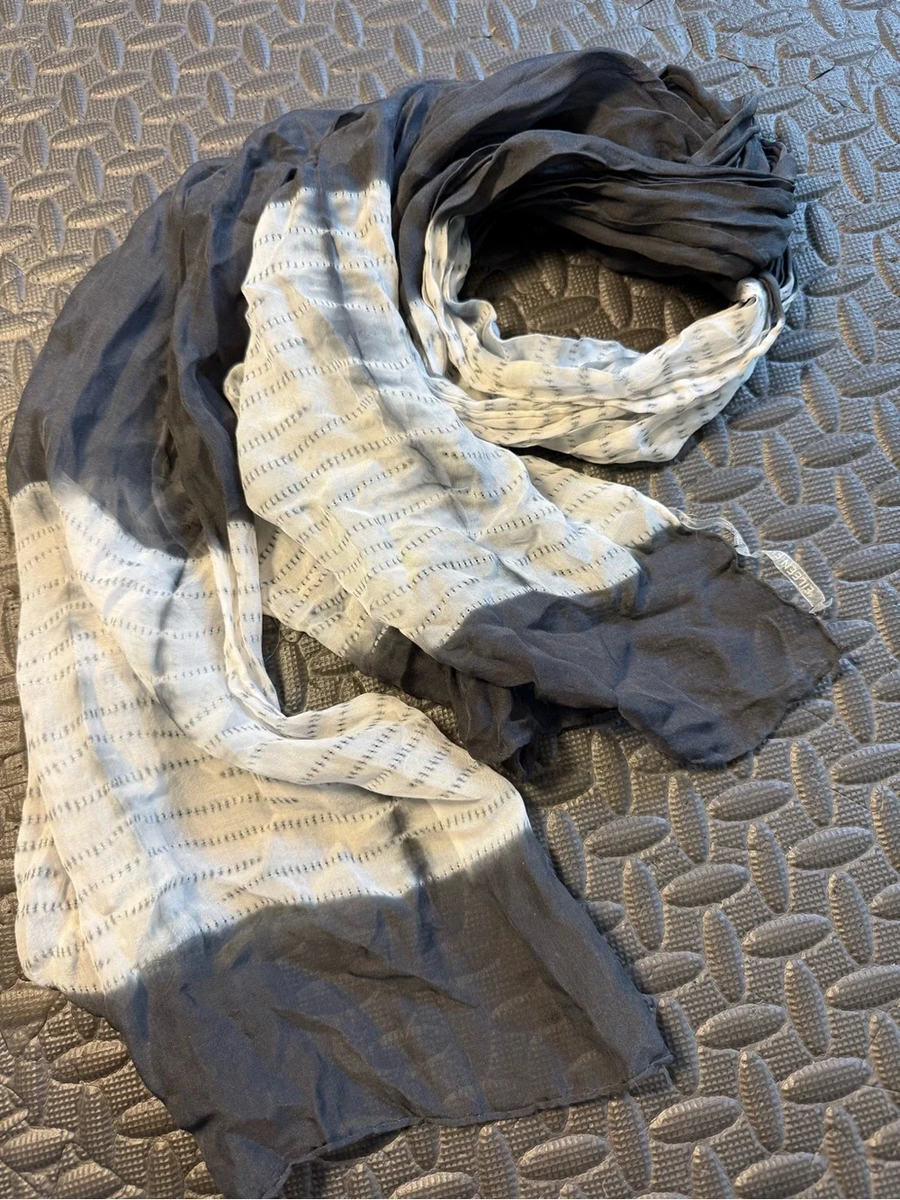 Eileen Fisher Silk Georgette Shibori Scarf Black & White Tie Dye Wrap